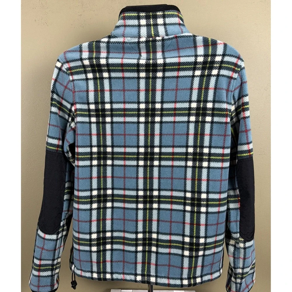 Tommy Hilfiger Retro Full Zip Polar Fleece Jacket Mens S Tartan Plaid Mock Neck